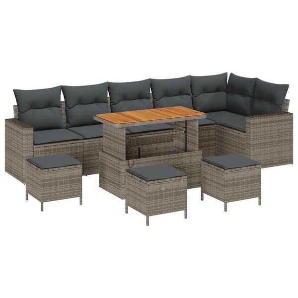 vidaXL Ensemble de canapé de jardin 10 Pièces Gris polyrotin