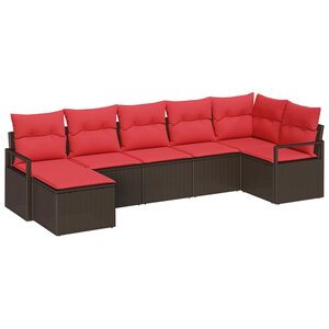 vidaXL Ensemble de canapé de jardin avec coussin 7 Pièces Marron et rouge