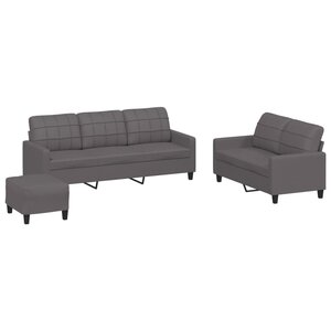 vidaXL Ensemble de canapés 3 Pièces avec coussins Gris Similicuir