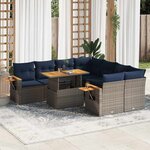 vidaXL Salon de jardin 9 Pièces avec coussins gris résine tressée
