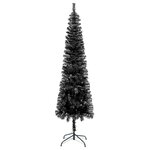 Vidaxl arbre de noël mince avec led et boules noir 180 cm