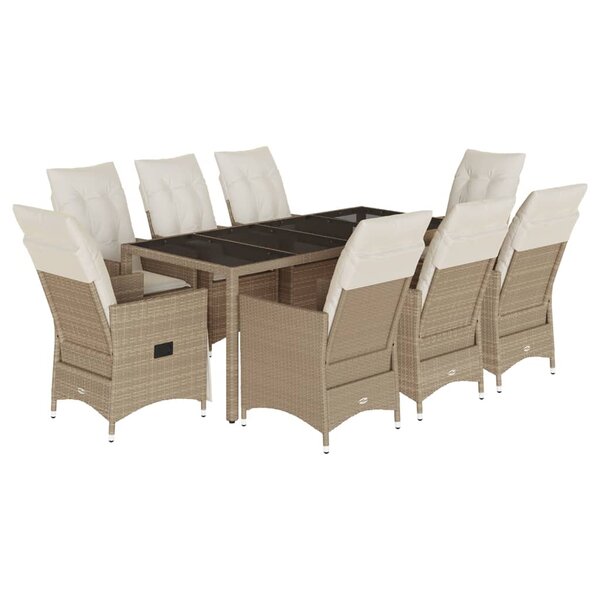 vidaXL Ensemble à manger de jardin et coussins 9 Pièces beige Poly rotin