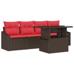 vidaXL Ensemble de canapé de jardin 5 Pièces Marron et rouge Poly rotin