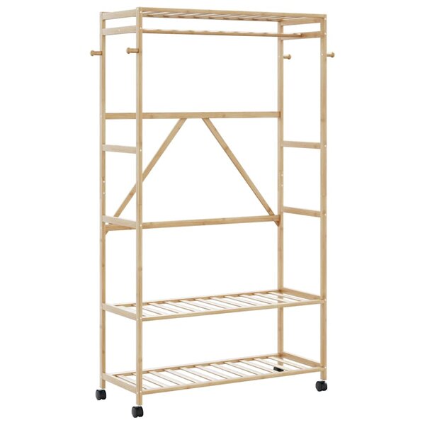vidaXL Porte-vêtements et étagères et roulettes 110x40x180 cm bambou