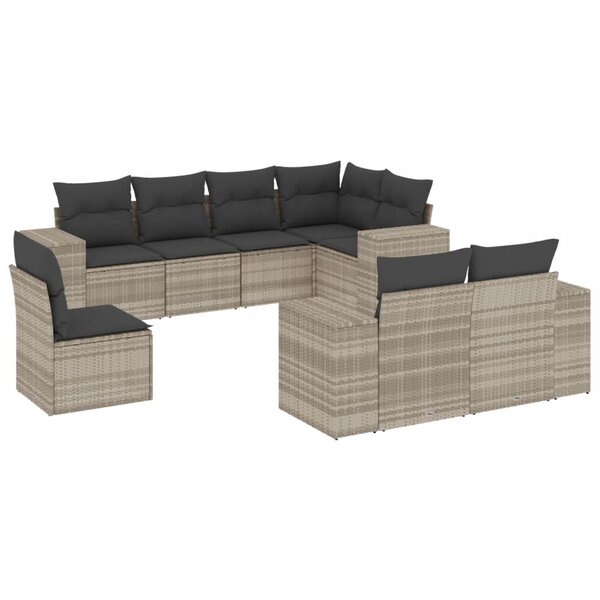 vidaXL Salon de jardin 8 Pièces avec coussins gris clair résine tressée