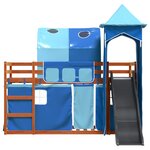 vidaXL Lit superposé avec toboggan et rideaux bleu 90x200 cm