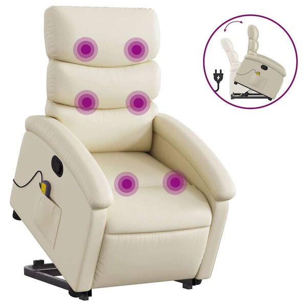 vidaXL Fauteuil inclinable de massage Crème Similicuir