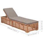 vidaXL Chaise longue avec coussin gris foncé Bois de teck solide