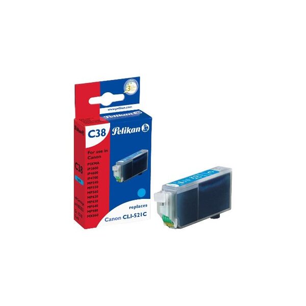 C38 cartouche jet d'encre compatible avec oem cli-521c 2934b001 cyan pelikan printing