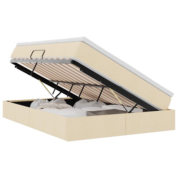 vidaXL Lit avec rangement et matelas Crème 140 x 200 cm Polyester