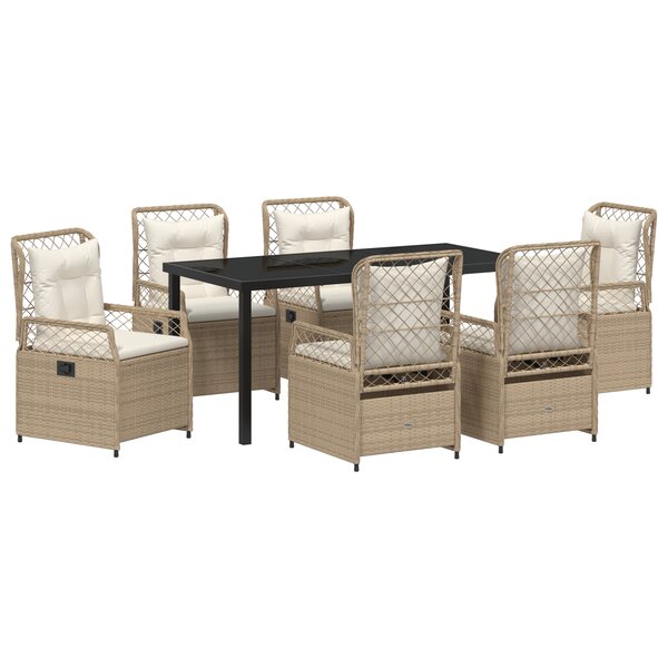 vidaXL Ensemble de Salle à Manger de Jardin de 7 Pièces Beige Rattan Synthétique
