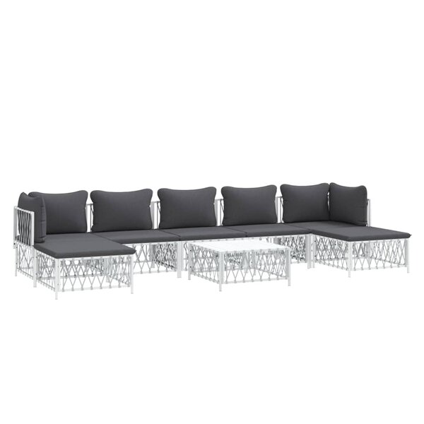 Salon de jardin meuble d'extérieur ensemble de mobilier 8 pièces avec coussins blanc acier 02_0017477