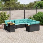 vidaXL Salon de jardin 10 Pièces avec coussins noir résine tressée