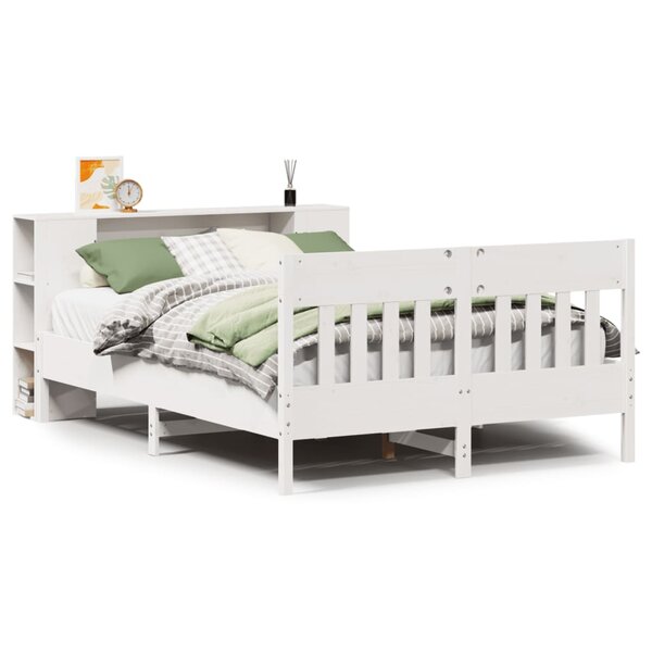 vidaXL Lit bibliothèque sans matelas blanc 135x190 cm bois pin massif