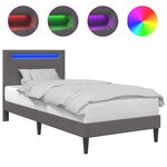 vidaXL Cadre de lit avec bandes LED Gris 90 x 190 cm Simili cuir