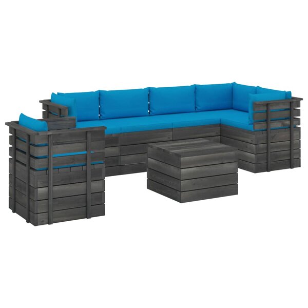 vidaXL Salon palette de jardin 7 Pièces avec coussins Bois de pin massif