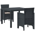 vidaXL Ensemble de salle à manger de jardin de 3 pièces avec coussins Anthracite Poly Rattan