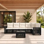vidaXL Ensemble de canapé de jardin 7 pc Noir et blanc crème polyrotin