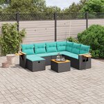 vidaXL Salon de jardin 8 Pièces avec coussins noir résine tressée