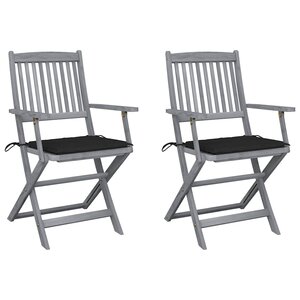 vidaXL Chaises pliables d'extérieur lot de 2 et coussins Bois d'acacia