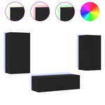 vidaXL Meuble TV muraux 3 Pièces avec lumières LED noir