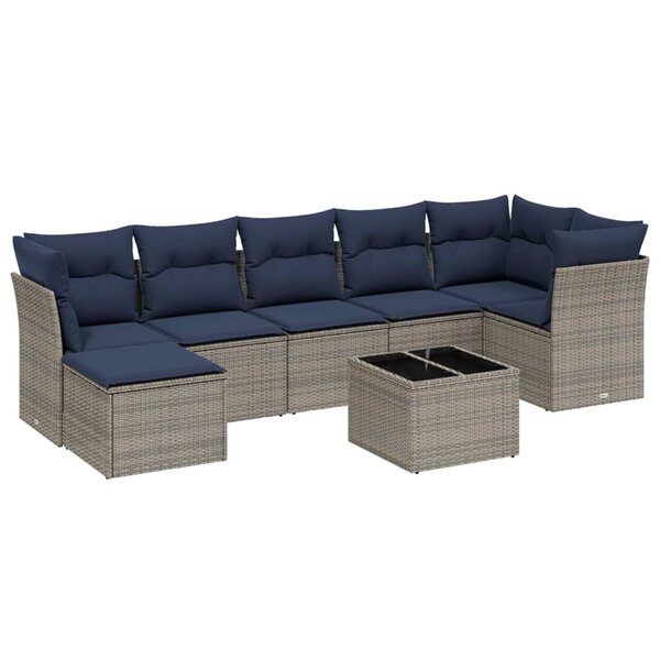vidaXL Salon de jardin 8 Pièces avec coussins gris résine tressée