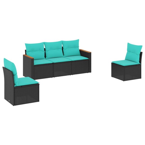 vidaXL Salon de jardin 5 Pièces avec coussins noir résine tressée