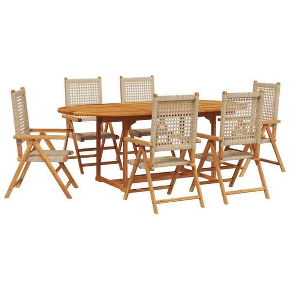 vidaXL Ensemble à manger de jardin 7 Pièces beige rotin et bois massif