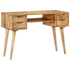 Bureau table poste de travail meuble d'ordinateur informatique étude avec tiroirs 110 x 47 x 76 cm bois de manguier solide brun 02_0023462