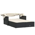 vidaXL Chaise longue double et auvent et coussins noir résine tressée