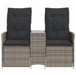 vidaXL Canapé de jardin inclinable 2 places avec table gris poly rotin