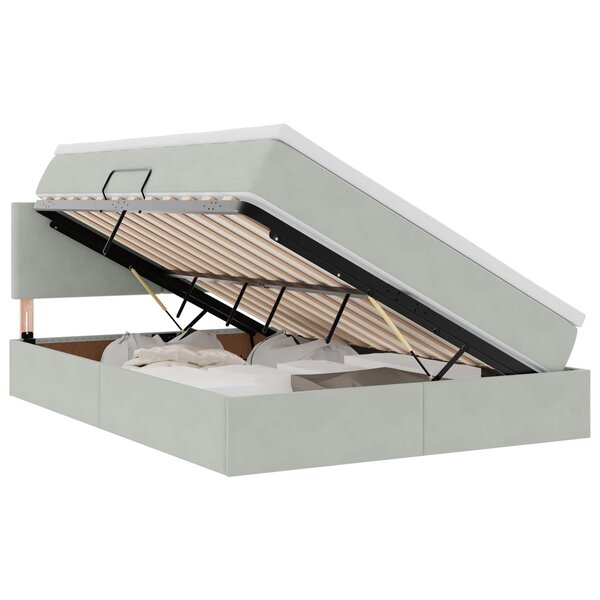 vidaXL Lit de Rangement avec matelas Gris clair 140 x 200 cm Velours