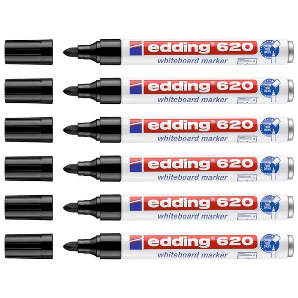 Marqueur pour Tableaux blancs 620 Noir Corps Alu Pointe Ronde 1 5-3 mm x 6 EDDING
