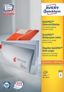 Pqt 1500 etiquettes universelles quickpeel 64 x 50mm sur 100 feuilles a4 avery zweckform