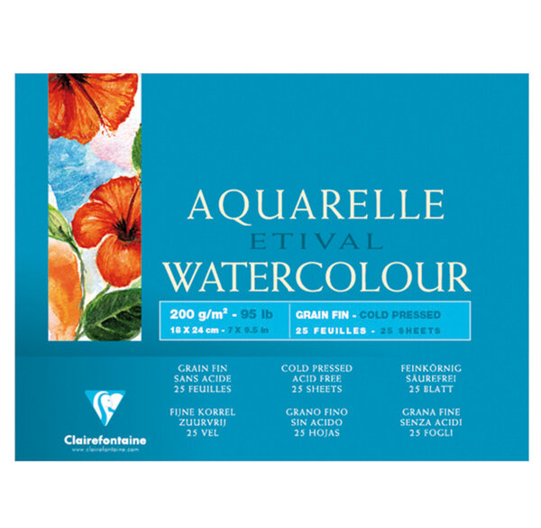 Bloc Etival 25F grain fin 18x24 200g encollé 4 côtés CLAIREFONTAINE