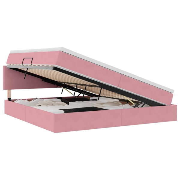 vidaXL Lit de Rangement avec tête de lit Rose 200 x 200 cm Velours