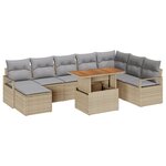 Ensemble de canapés de jardin 9 pièces avec coussins beige poly rotin acacia