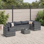 vidaXL Salon de jardin 7 Pièces avec coussins Gris Résine tressée