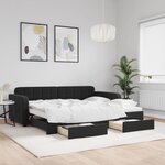 vidaXL Lit de jour avec gigogne et tiroirs sans matelas noir 90x200 cm