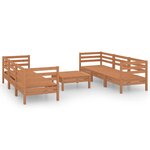 vidaXL Salon de jardin 7 Pièces Marron miel Bois de pin massif