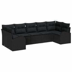 vidaXL Ensemble de canapé de jardin avec coussin 7 Pièces Noir polyrotin