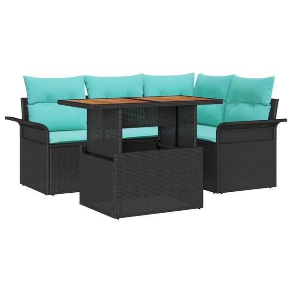 vidaXL Ensemble de canapé de jardin 5 Pièces Noir Poly rotin