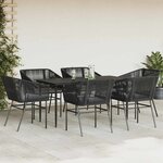 vidaXL Ensemble à manger de jardin coussins 7Pièces noir poly rotin verre