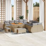 Set de Canapé de Jardin 13 Pièces avec Coussins Beige Poly Rotin Acacia