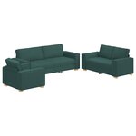 Ensemble de canapé 3 pièces avec coussins en tissu vert foncé