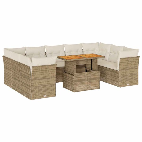 vidaXL Salon de jardin avec coussins 10 Pièces beige résine tressée