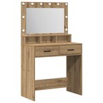 Table de maquillage vidaXL avec lumières LED en chêne brut 79x41x135 cm