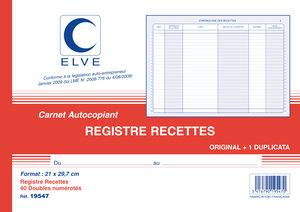Manifold AUTO ENTREPRENEURS RECETTES 210 x 297 mm 40 Feuillets Dupli ELVE