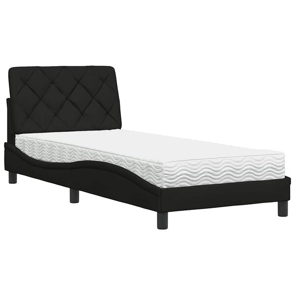 vidaXL Lit avec matelas noir 90x200 cm tissu