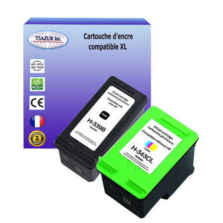 1+1 Cartouches compatibles avec HP PhotoSmart 8000, 8030, 8038, 8049, 8050, 8053, 8150, 8150v, 8150xi remplace HP 339, HP343 - T3AZUR